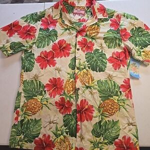 NWT Men's RJC Hawaiian Floral Pattern Pineapple Hibiscus Medium Shirt